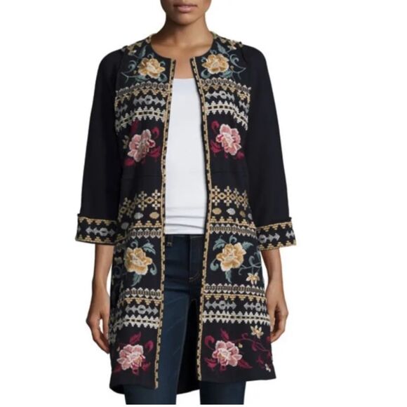 Johnny Was Los Angeles Floral Embroidered open front cardigan Size Medium JWLA - Picture 1 of 12